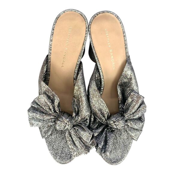 Loeffler Randall Silver Metallic Penny Knotted Pleated Bow Heels 9 - Picture 3 of 9